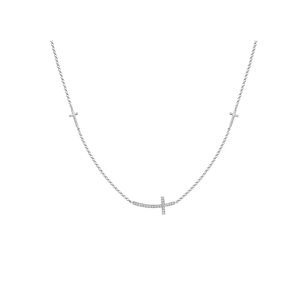 14k Sideways Diamond Cross Necklace