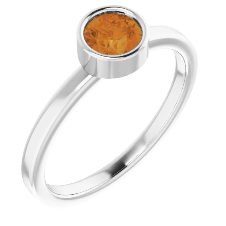 14K White 5 mm Natural Citrine Ring