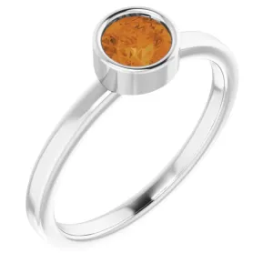 14K White 5 mm Natural Citrine Ring