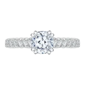 14K White Gold Cushion Diamond Cathedral Style Engagement Ring with Euro Shank (Semi Mount)