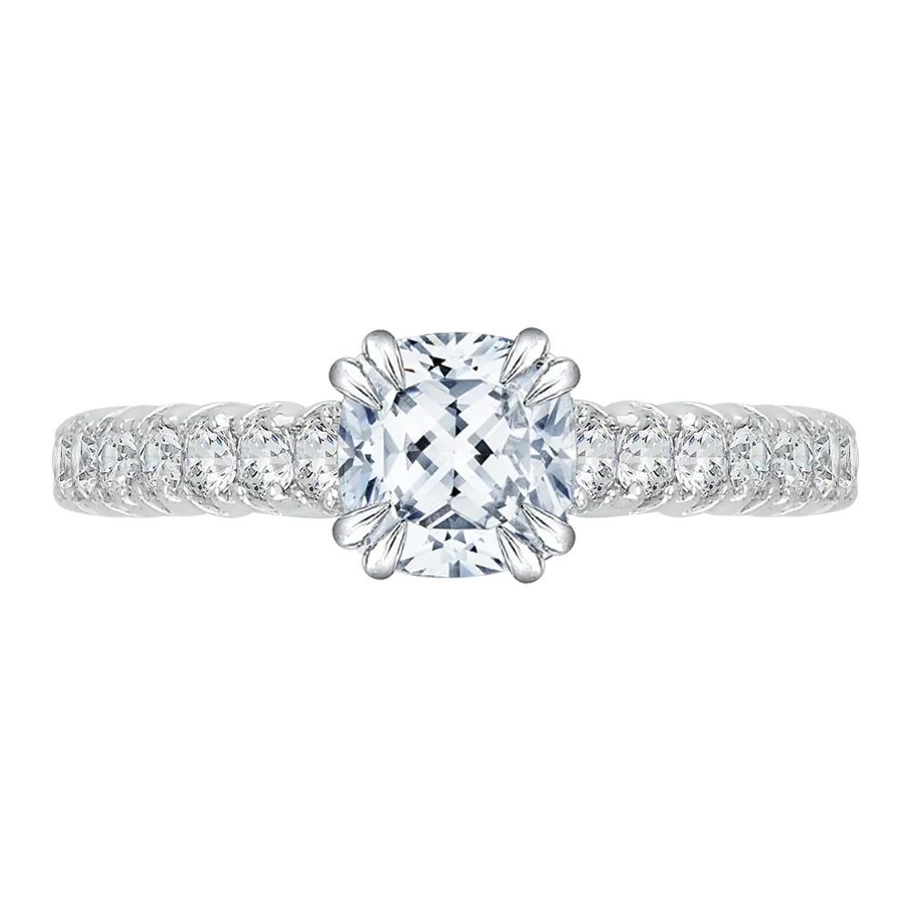14K White Gold Cushion Diamond Cathedral Style Engagement Ring with Euro Shank (Semi Mount)