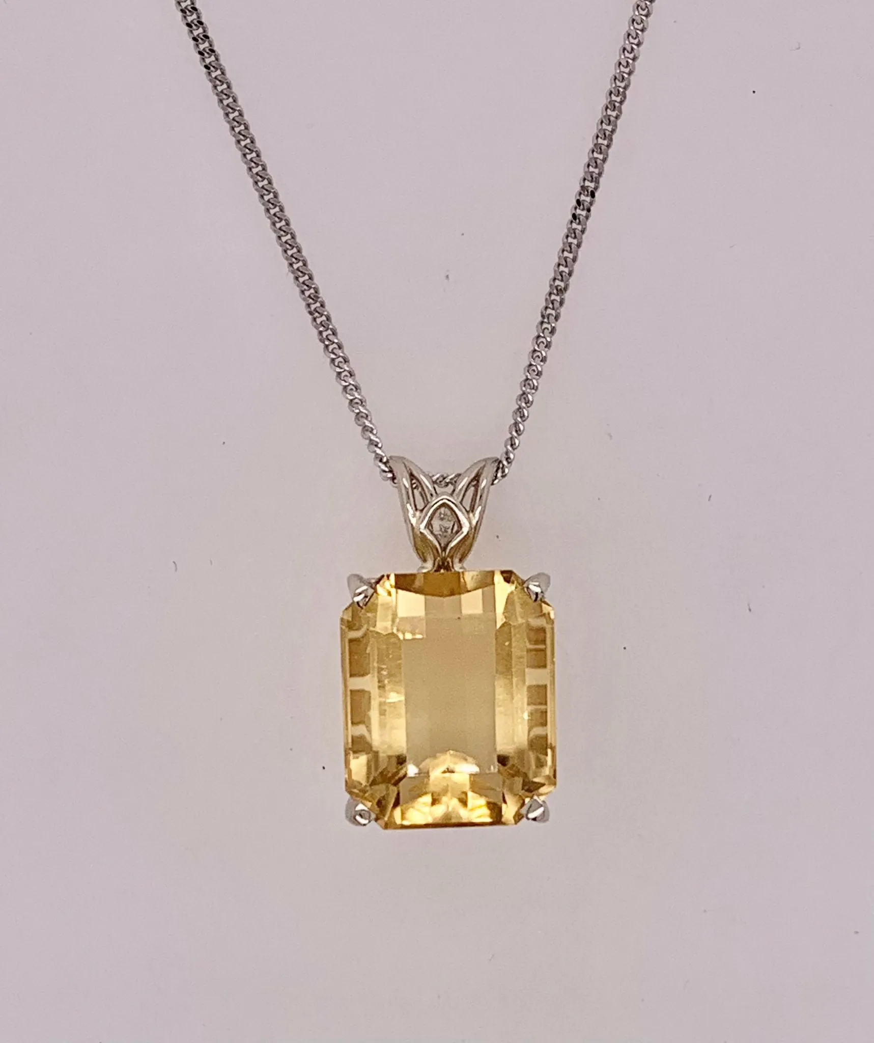 14k White Gold Genuine Citrine Pendant