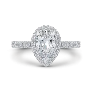 14K White Gold Pear Diamond Halo Engagement Ring (Semi Mount)
