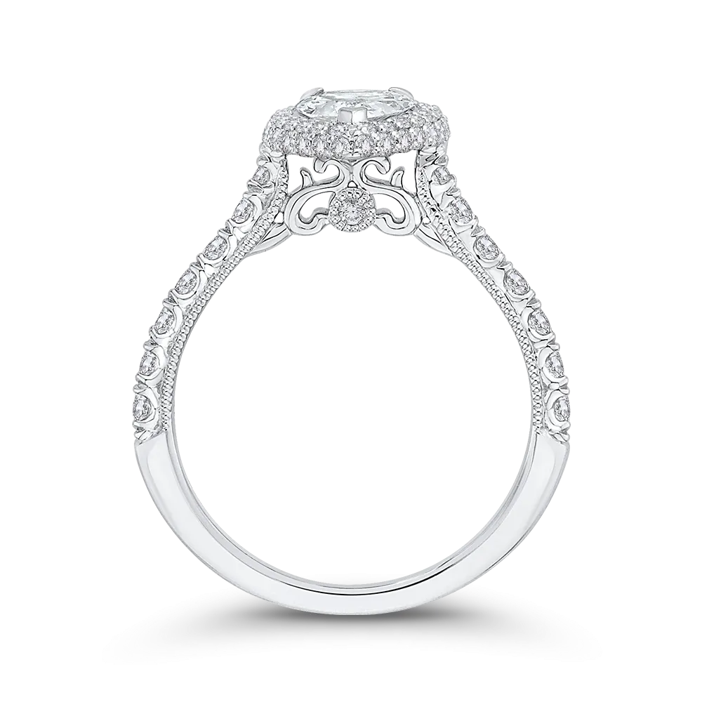 14K White Gold Pear Diamond Halo Engagement Ring (Semi Mount)