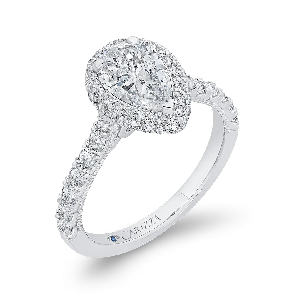 14K White Gold Pear Diamond Halo Engagement Ring (Semi Mount)