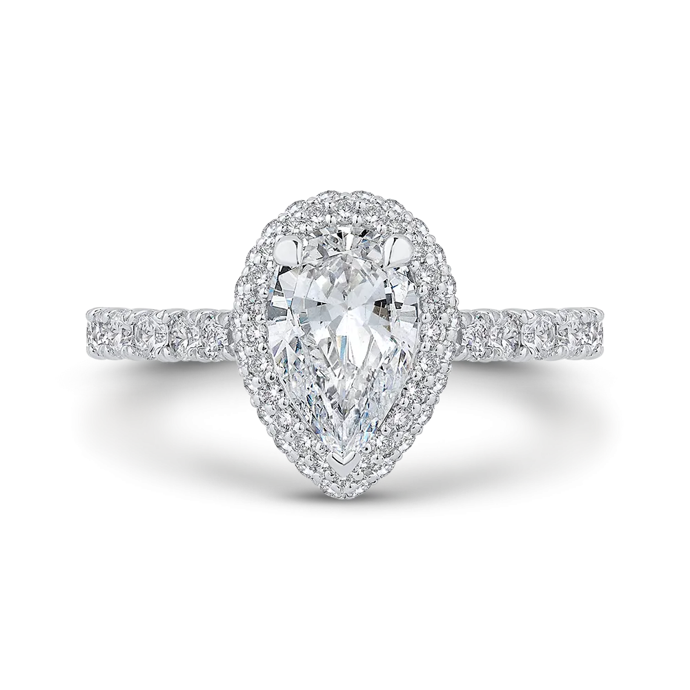 14K White Gold Pear Diamond Halo Engagement Ring (Semi Mount)