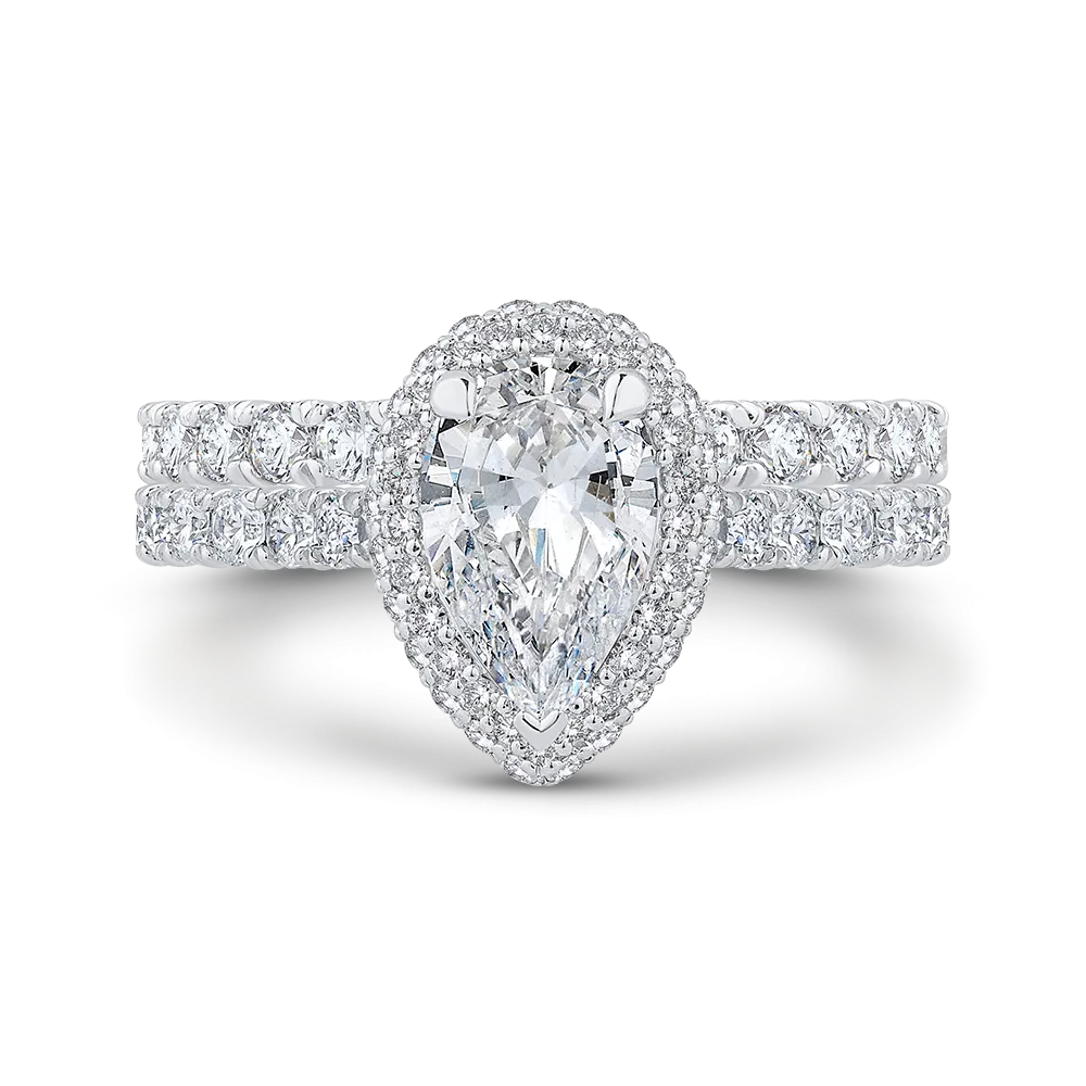 14K White Gold Pear Diamond Halo Engagement Ring (Semi Mount)