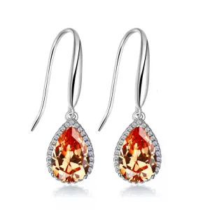 14k White Gold Plated 1 Ct Created Citrine Teardrop Earrings