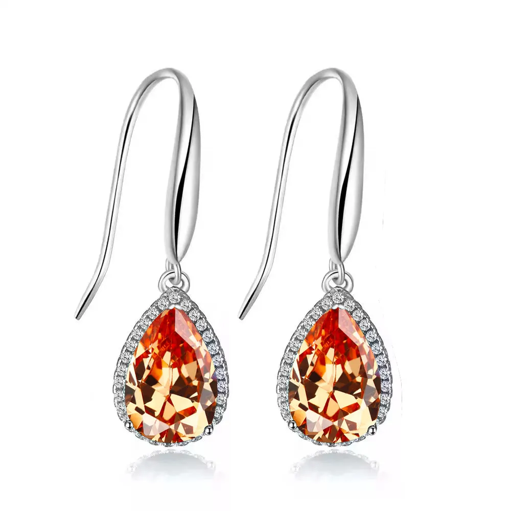 14k White Gold Plated 1 Ct Created Citrine Teardrop Earrings