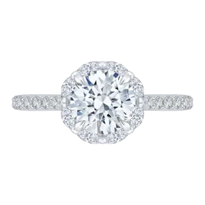 14K White Gold Round Cut Diamond Halo Engagement Ring (Semi Mount)