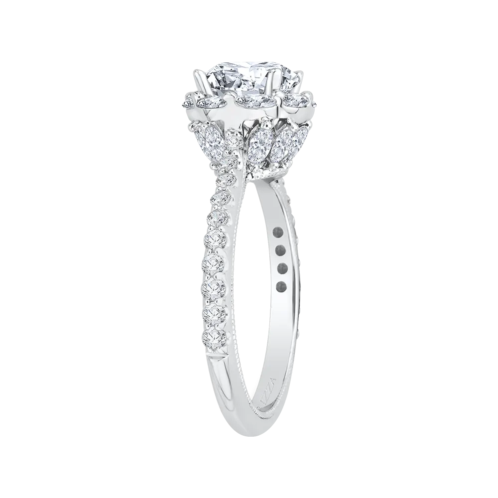 14K White Gold Round Cut Diamond Halo Engagement Ring (Semi Mount)