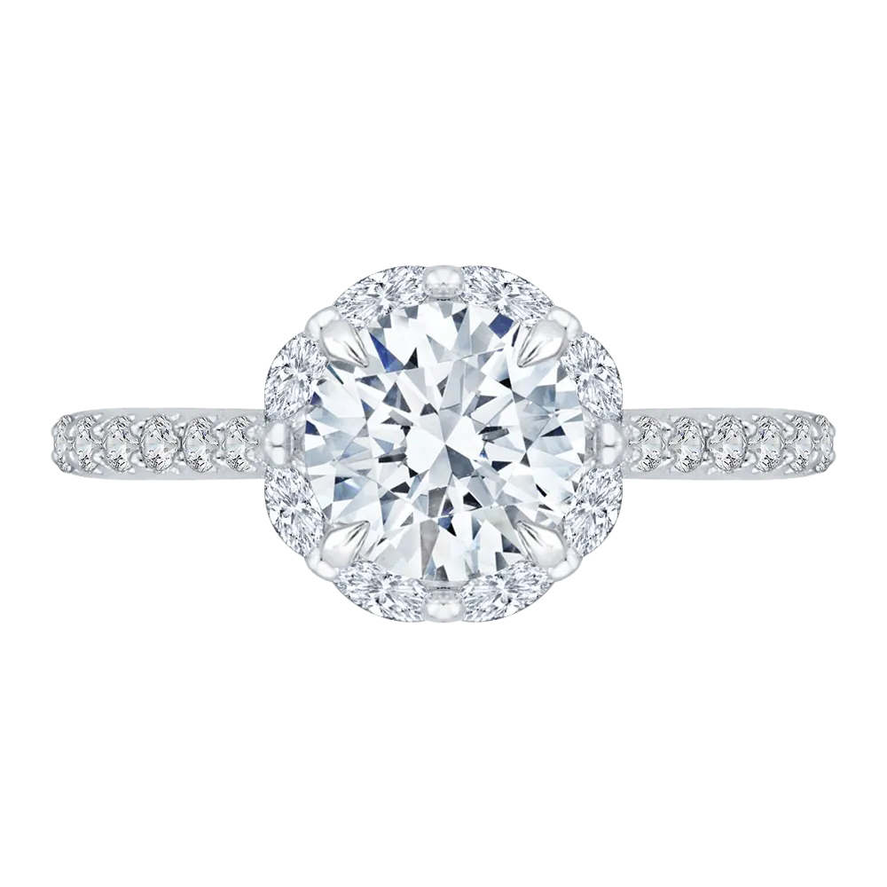 14K White Gold Round Cut Diamond Halo Engagement Ring (Semi Mount)