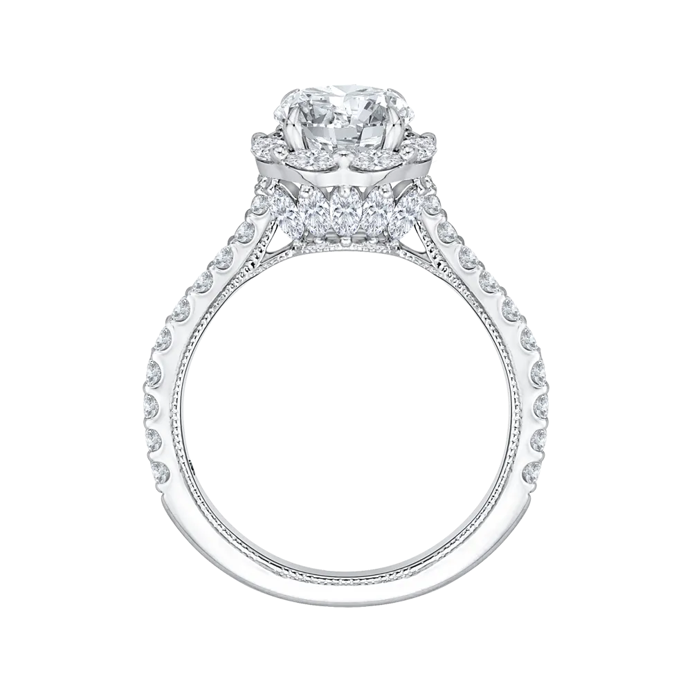 14K White Gold Round Cut Diamond Halo Engagement Ring (Semi Mount)