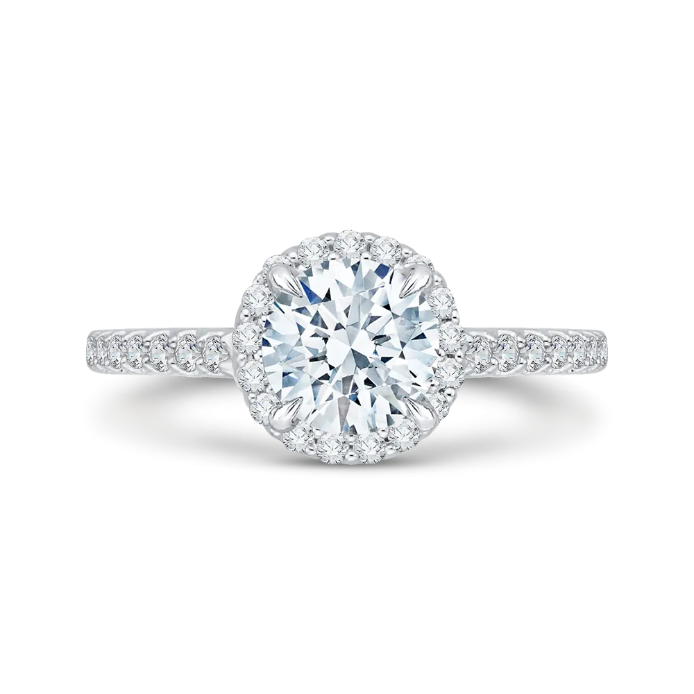 14K White Gold Round Cut Diamond Halo Engagement Ring with Euro Shank (Semi Mount)