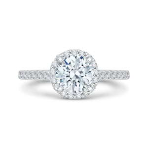 14K White Gold Round Cut Diamond Halo Engagement Ring with Euro Shank (Semi Mount)
