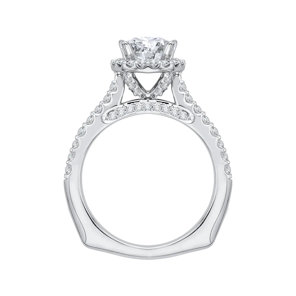 14K White Gold Round Cut Diamond Halo Engagement Ring with Euro Shank (Semi Mount)
