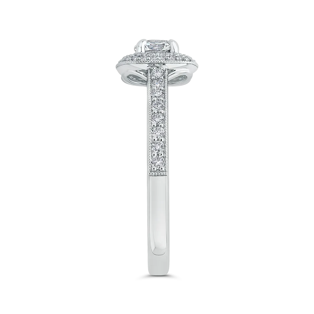 14K White Gold Round Diamond Double Halo Cathedral Style Engagement Ring