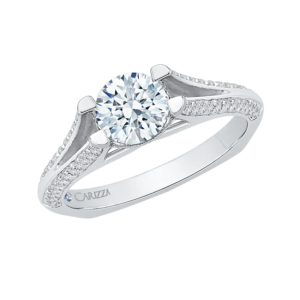 14K White Gold Round Diamond Engagement Ring with Split Shank (Semi Mount)