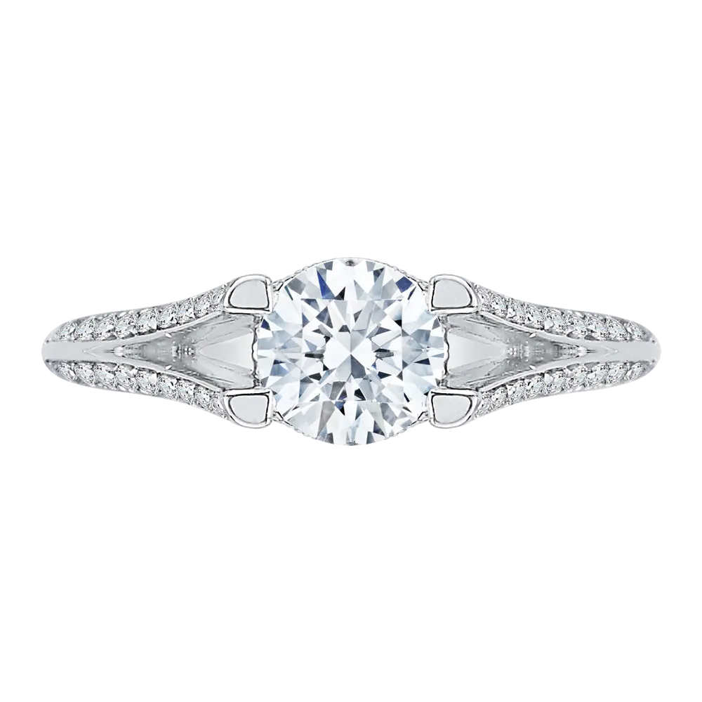 14K White Gold Round Diamond Engagement Ring with Split Shank (Semi Mount)