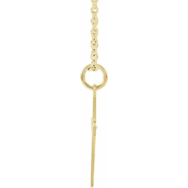 14K Yellow Gold .0075 CT Natural Diamond Youth Cross 15" Necklace