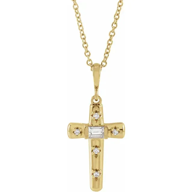 14K Yellow Gold 1/8 CTW Natural Diamond Cross 18" Necklace