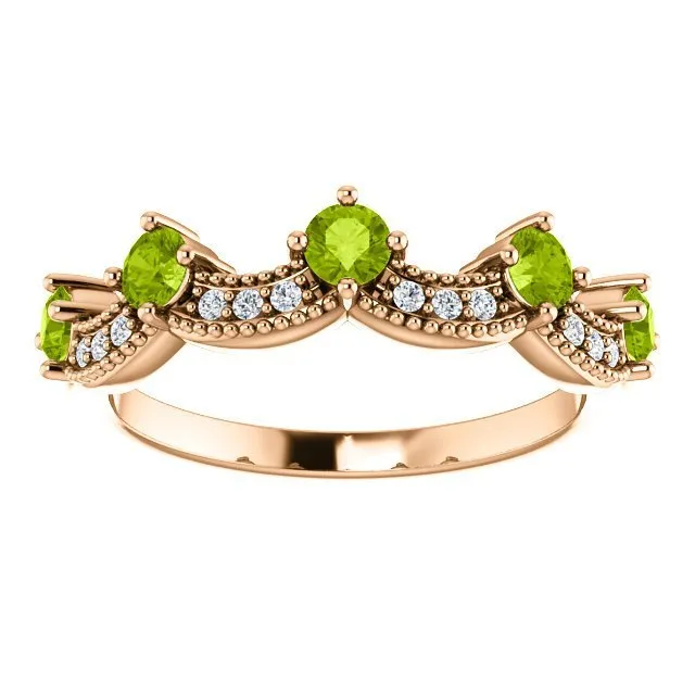 14KT GOLD 0.65 CTW PERIDOT & 0.06 CTW DIAMOND ACCENT CROWN RING