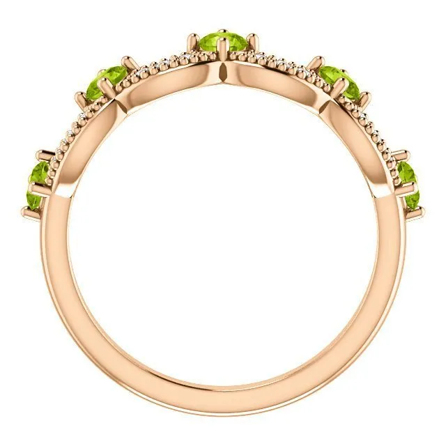 14KT GOLD 0.65 CTW PERIDOT & 0.06 CTW DIAMOND ACCENT CROWN RING