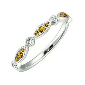 14Kt White Gold Diamond 1/20Ctw & Citrine 1/5Ctw Ring