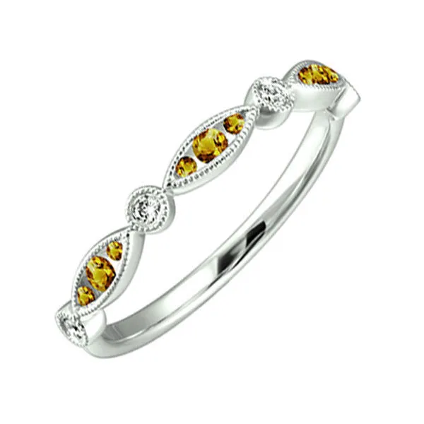 14Kt White Gold Diamond 1/20Ctw & Citrine 1/5Ctw Ring
