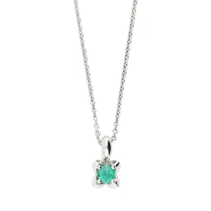 18ct white gold 0.35ct emerald flower shaped necklace