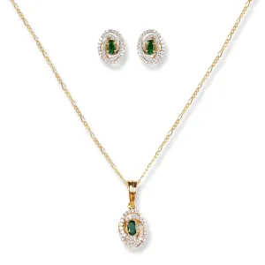 18ct Yellow Gold Diamond & Emerald Set (Pendant   Chain   Earrings) MCS6245/46