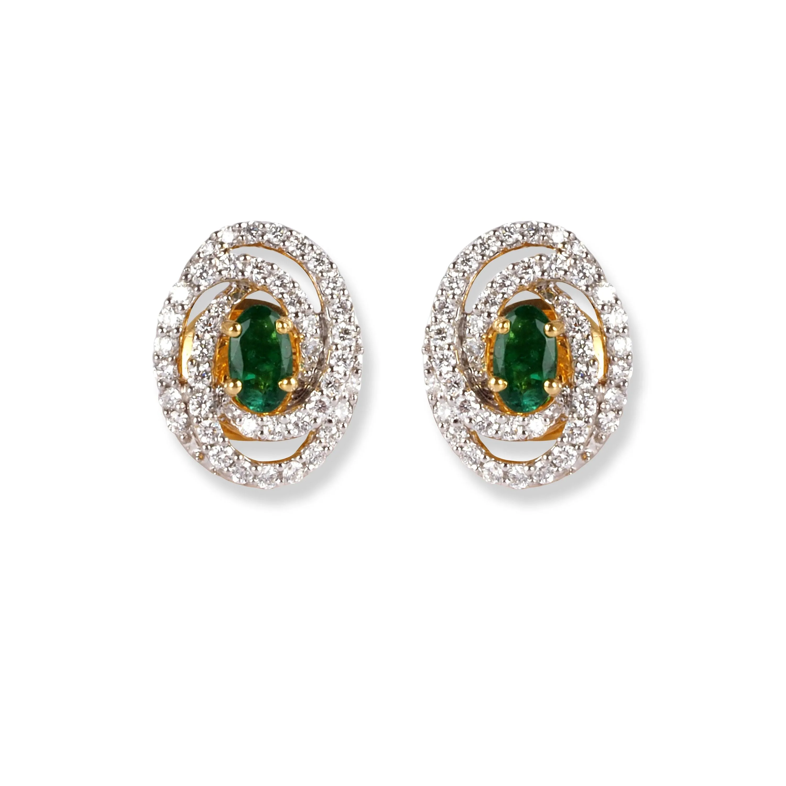 18ct Yellow Gold Diamond & Emerald Set (Pendant   Chain   Earrings) MCS6245/46