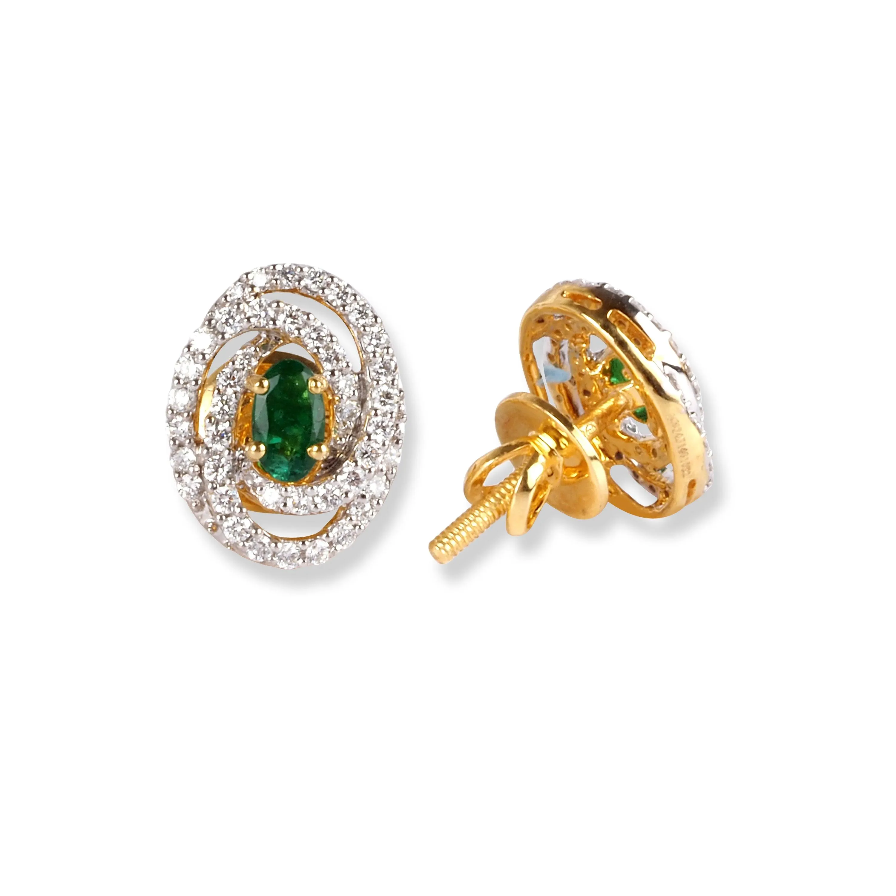 18ct Yellow Gold Diamond & Emerald Set (Pendant   Chain   Earrings) MCS6245/46