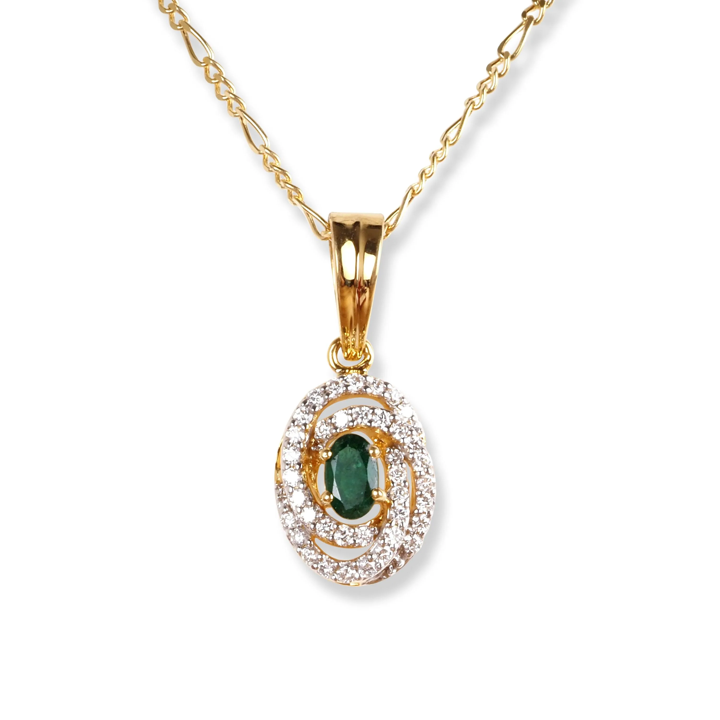 18ct Yellow Gold Diamond & Emerald Set (Pendant   Chain   Earrings) MCS6245/46