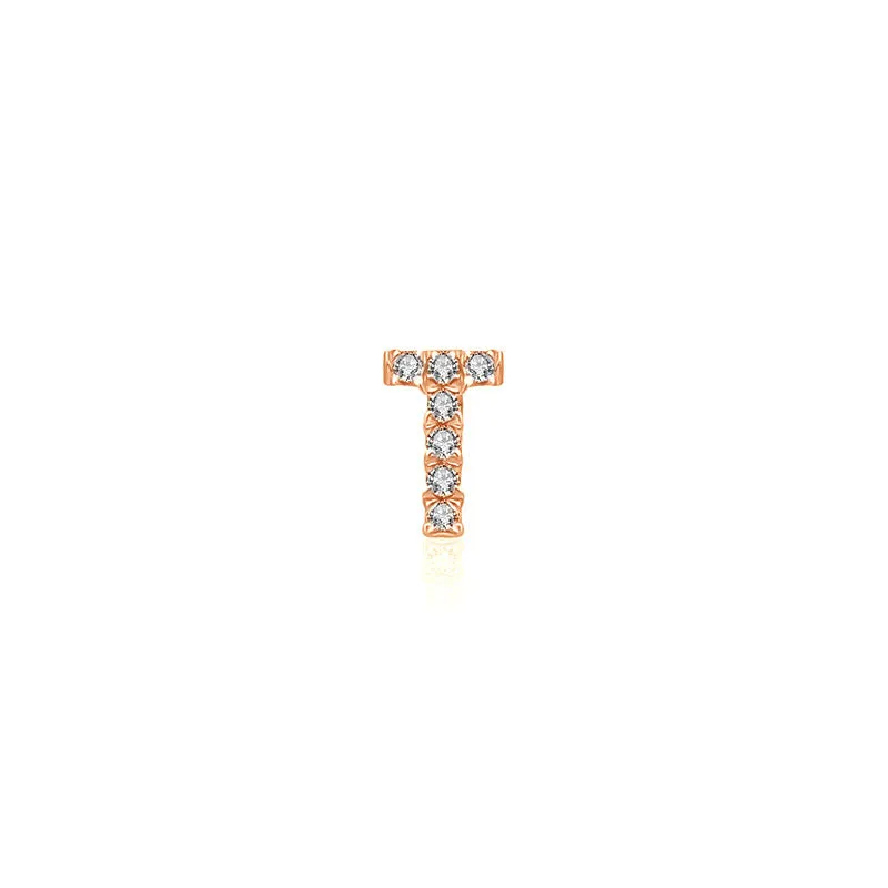 18k Gold Initial Letter "T" Diamond Pendant