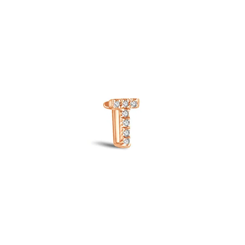 18k Gold Initial Letter "T" Diamond Pendant