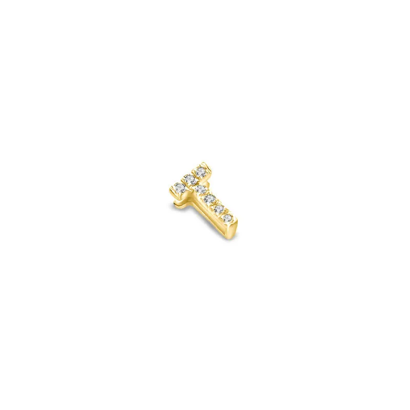 18k Gold Initial Letter "T" Diamond Pendant