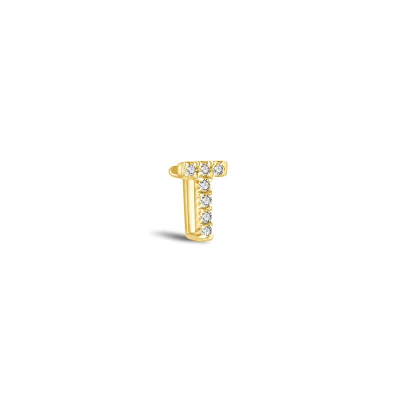 18k Gold Initial Letter "T" Diamond Pendant