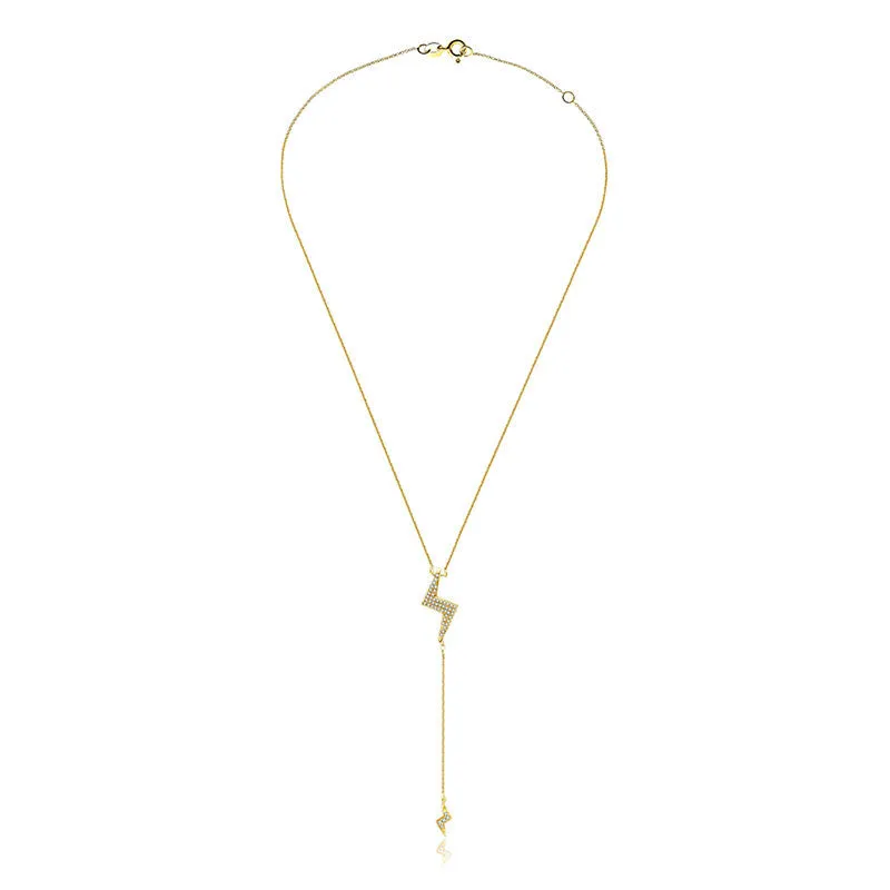 18k Gold Lightning Bolt Dangling Diamond Necklace