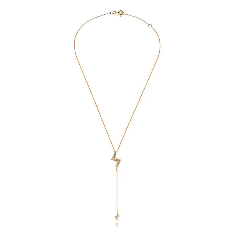 18k Gold Lightning Bolt Dangling Diamond Necklace