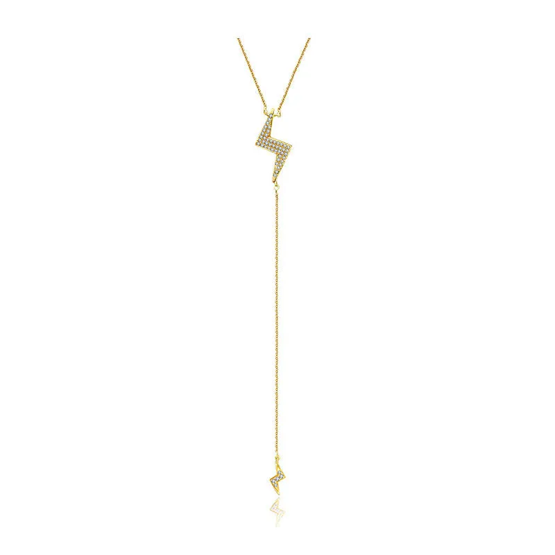 18k Gold Lightning Bolt Dangling Diamond Necklace