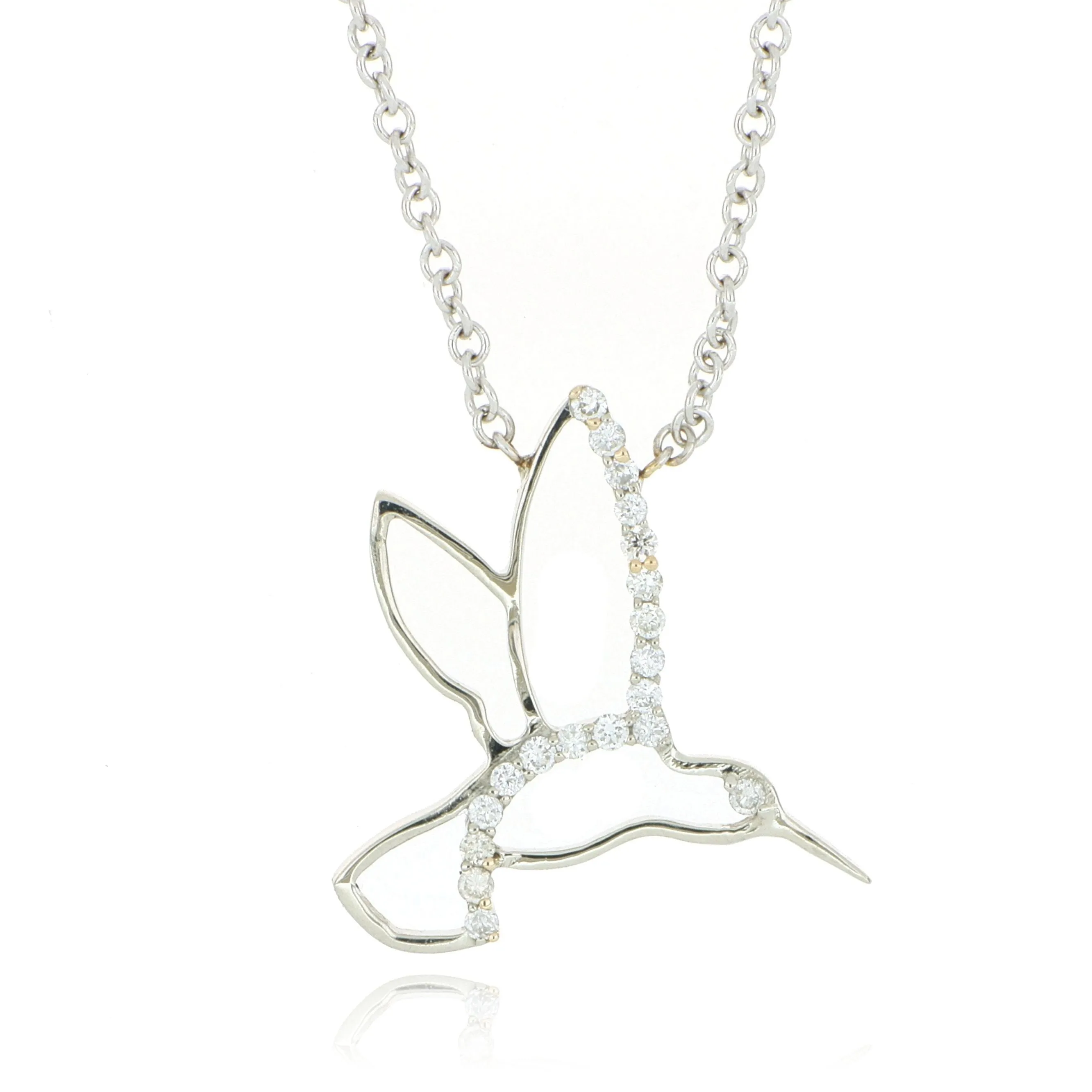 18k White Gold Diamond Accented Humming Bird Necklace