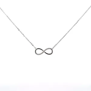 18K White Gold Infinity .0124 CTW Diamond Pendant Necklace