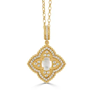 18K Yellow Mother of Pearl and Natural Diamond 18 inch Necklace