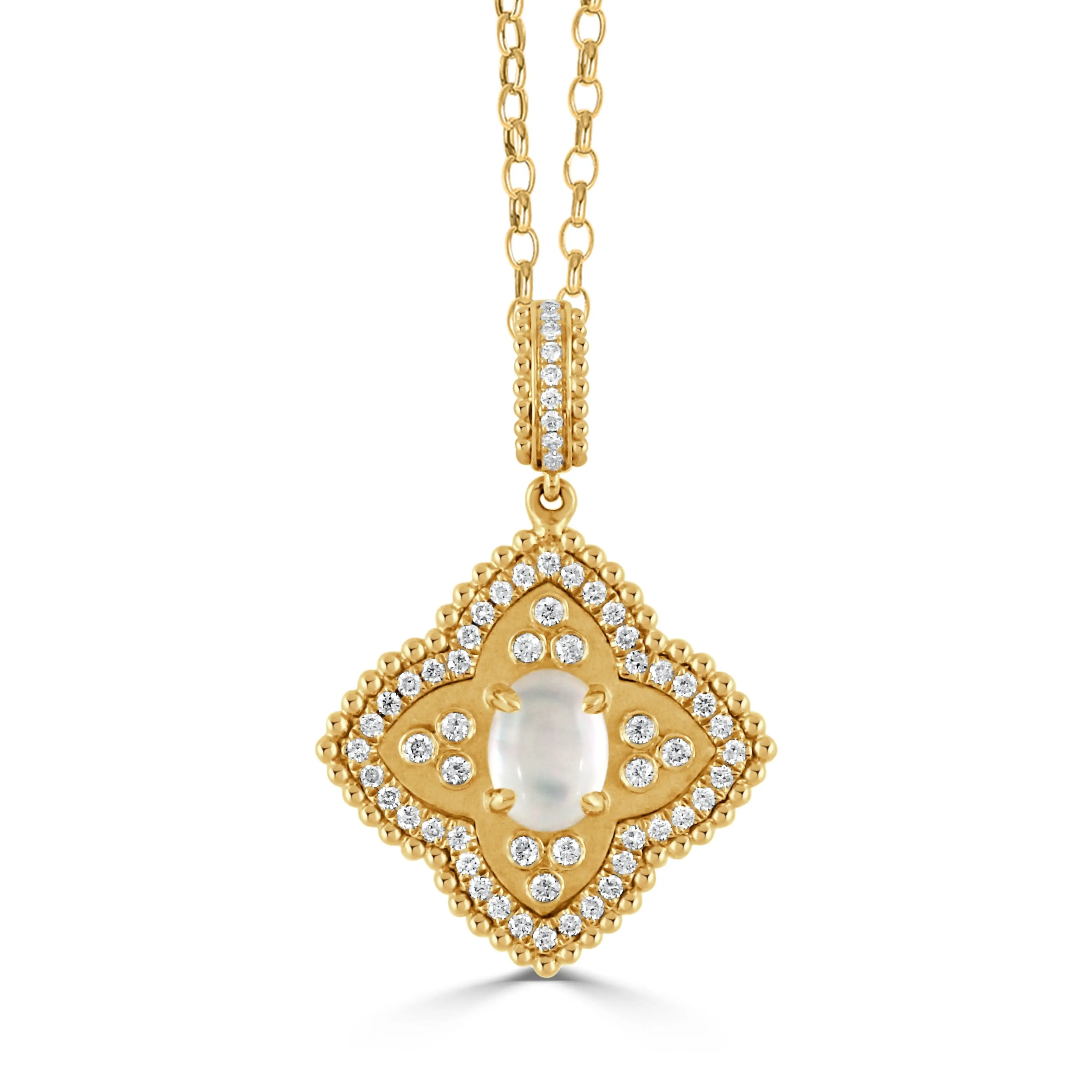 18K Yellow Mother of Pearl and Natural Diamond 18 inch Necklace