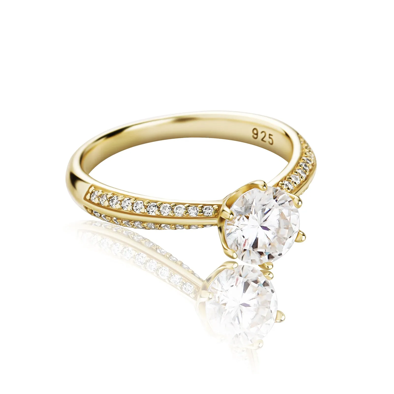 2 Row Accented Round Cut Moissanite Diamond Sterling Silver Ring in Yellow/White Gold