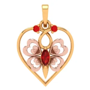 22k Heart Themed Floral Motif Red Stone Studded Gold Locket