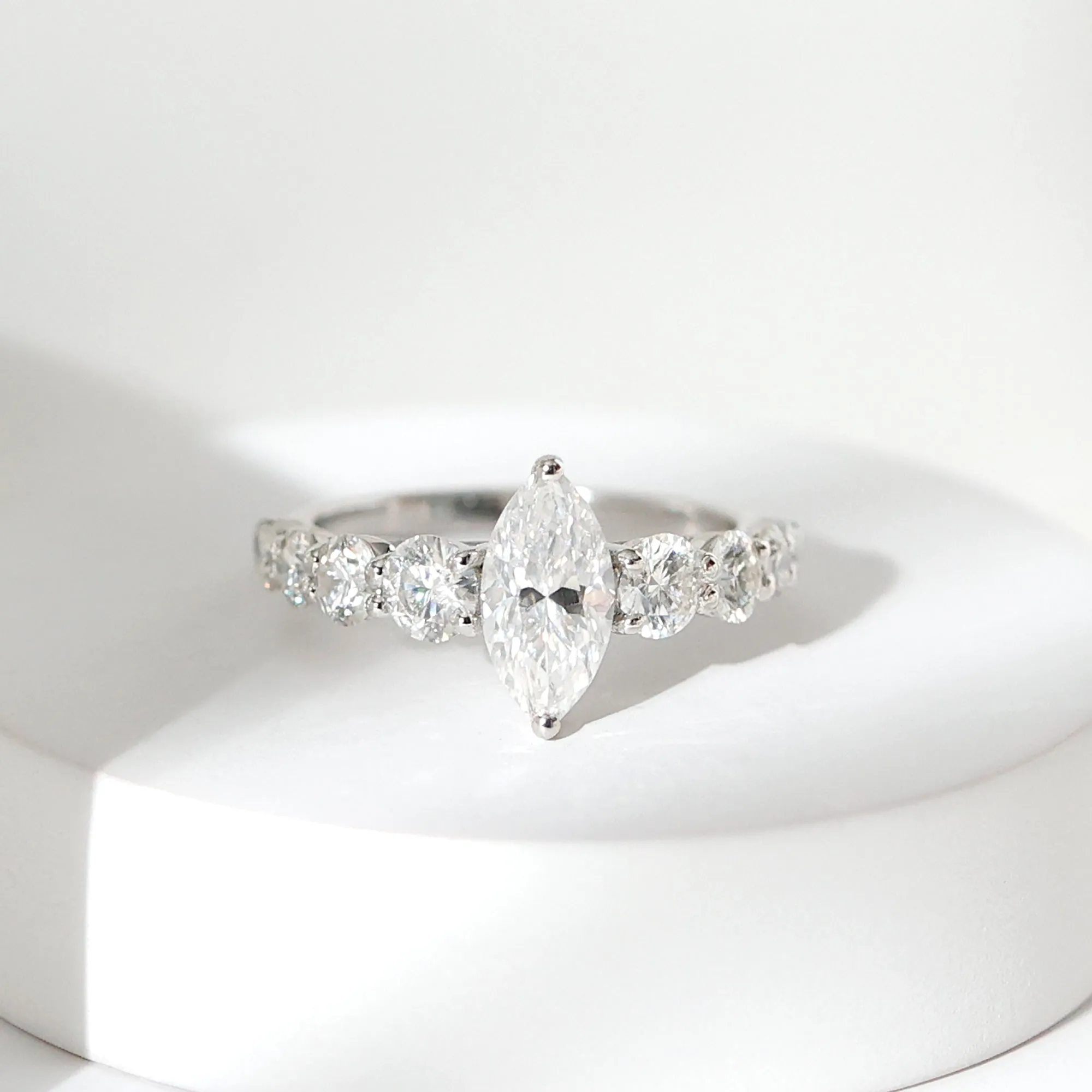2.5 Ct Marquise Moissanite Engagement Ring With Side Stones