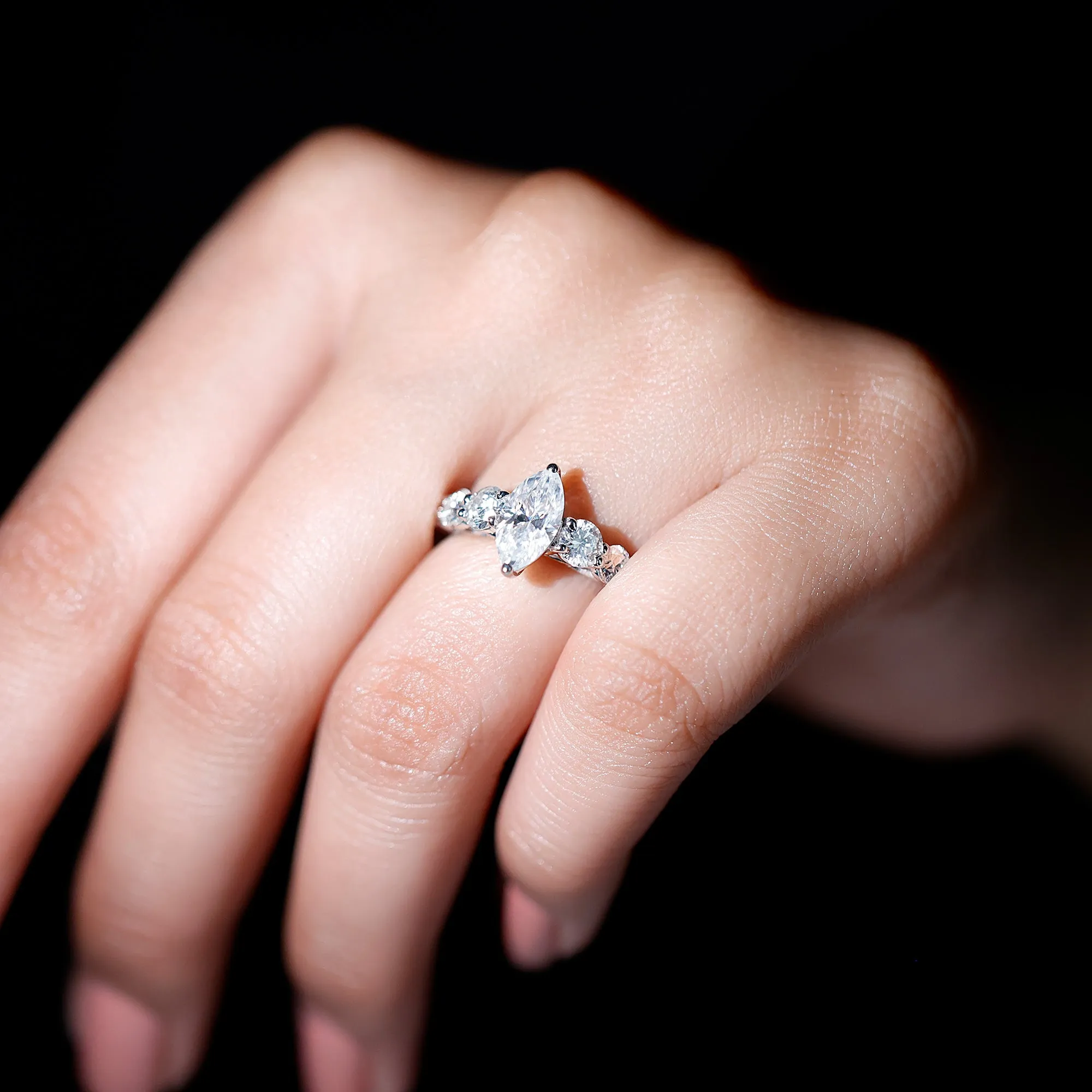 2.5 Ct Marquise Moissanite Engagement Ring With Side Stones