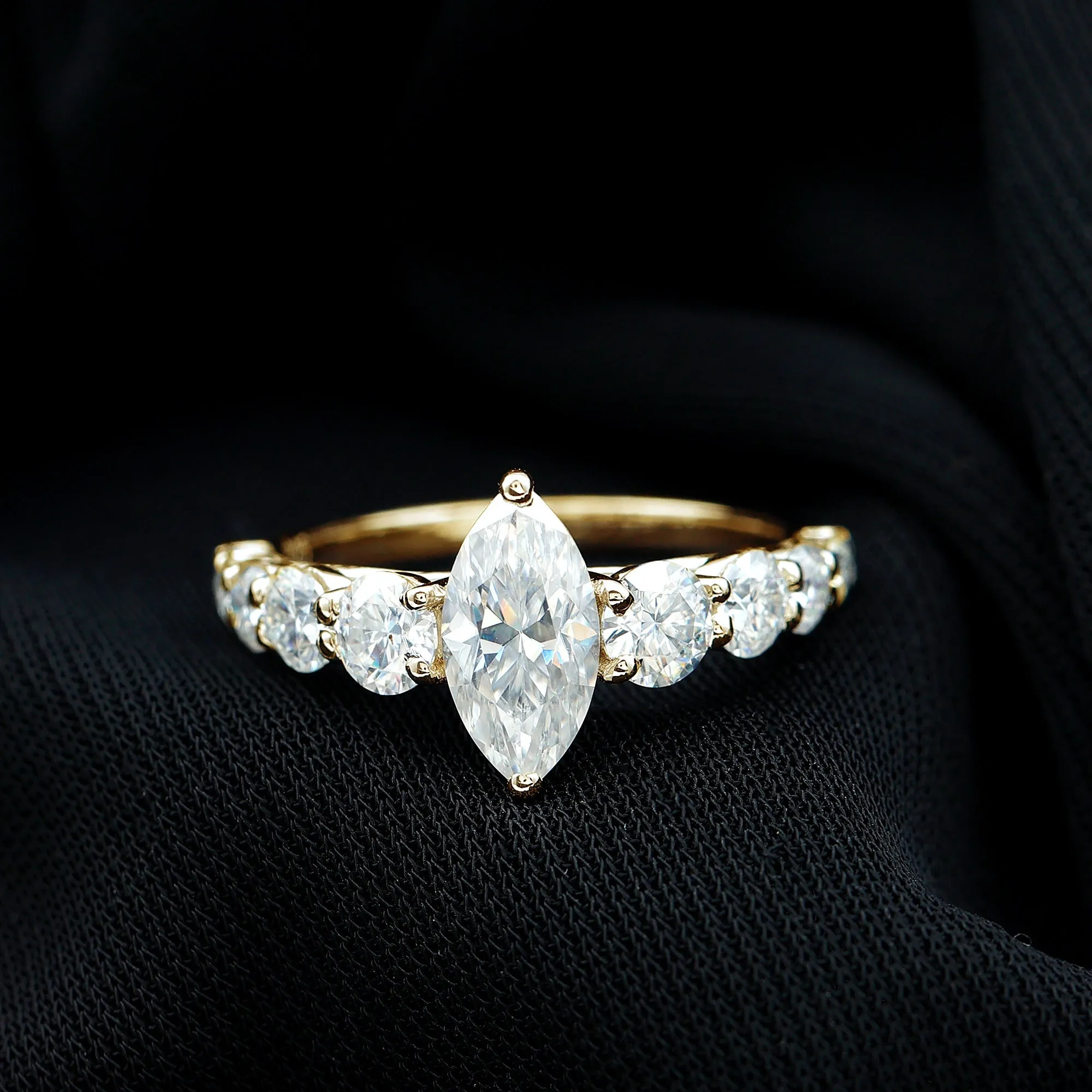 2.5 Ct Marquise Moissanite Engagement Ring With Side Stones